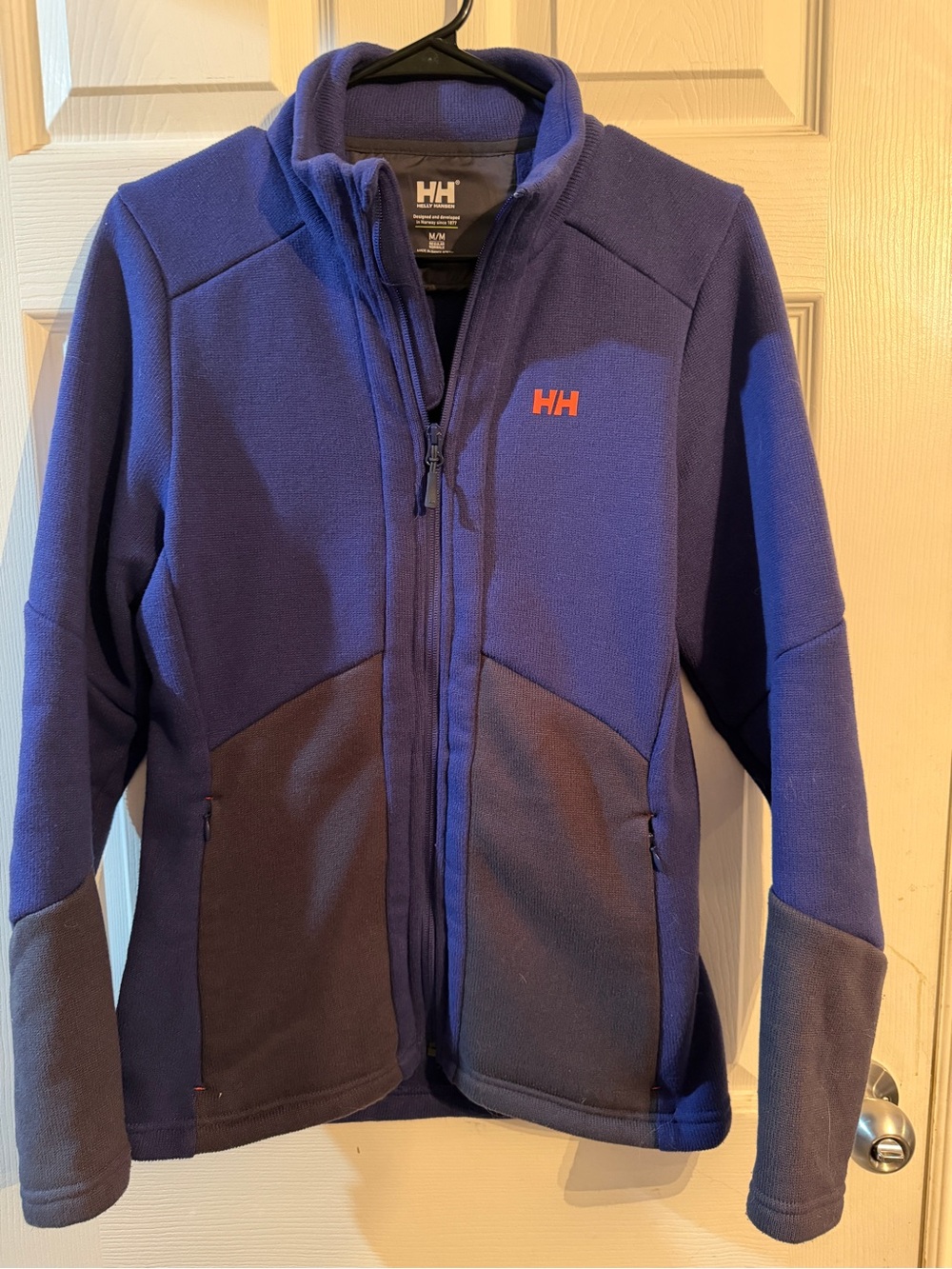 Helly Hansen Royal Blue & Dark Gray Fleece Jacket with Orange Logo